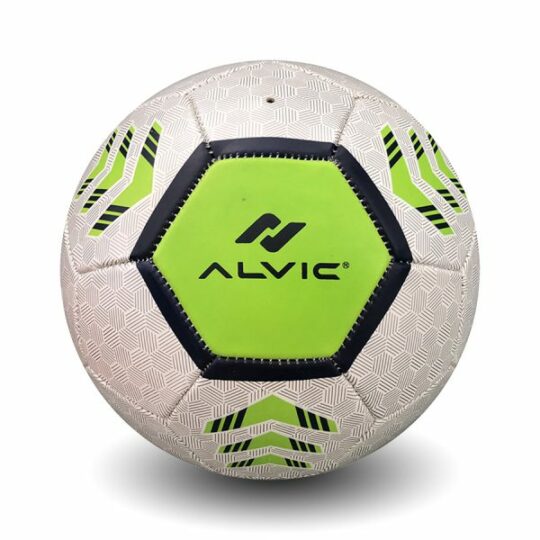 minge fotbal Alvic Boomerang alba cu design cu verde si negru
