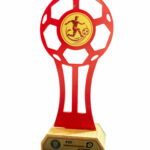 trofeu fotbalculoarea rosie cu soclu de lemn